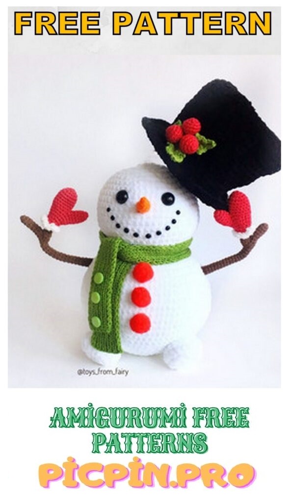 Cherry Hat Snowman Amigurumi Free Pattern